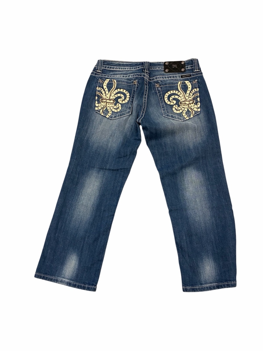 Miss Me Jeans Women’s 32 Blue Denim Capri Embellished Fleur De Lis JP6048P5